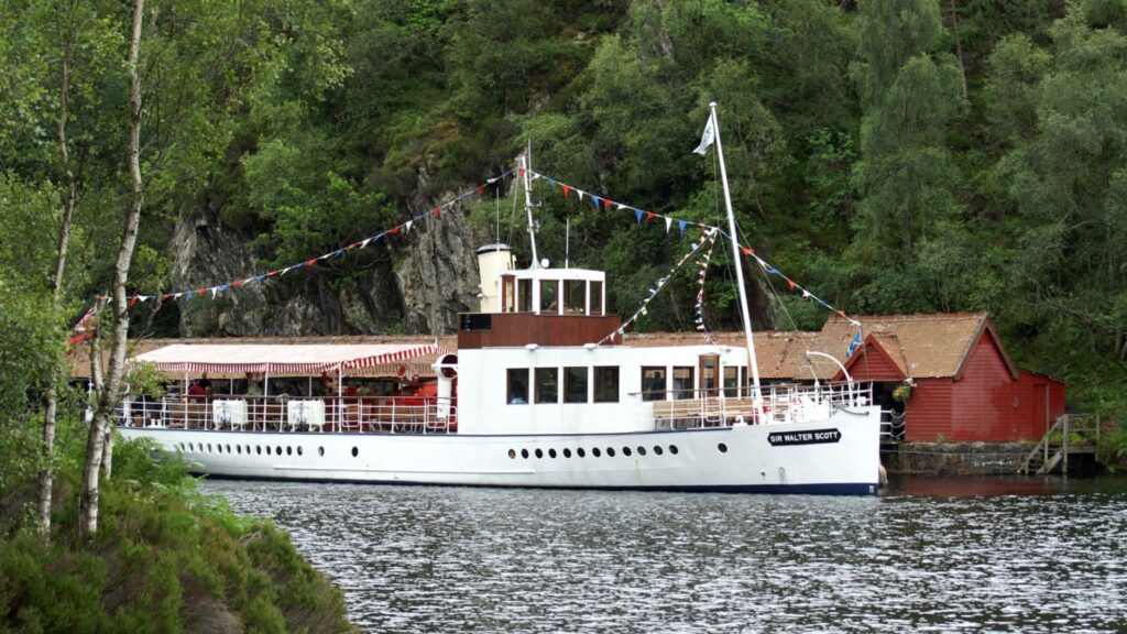 The Steamship Sir Walter Scott sailing on Loch Katrine, an important part of Loch Katrine History