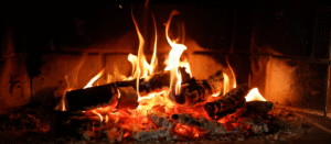“Log-burning stove in a cozy Scottish cottage in the Trossachs.”