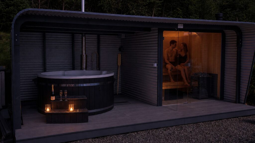 wood fired sauna hot tub romantic dusk old smiddy cottage loch katrine
